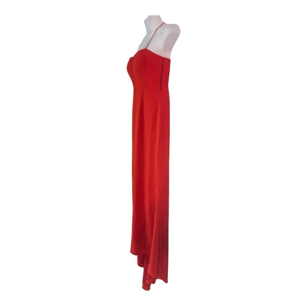 Jarlo Gown w/ Train High Low Fluted Formal Wedding Guest Prom Red Maxi Dress - Picture 6 of 15